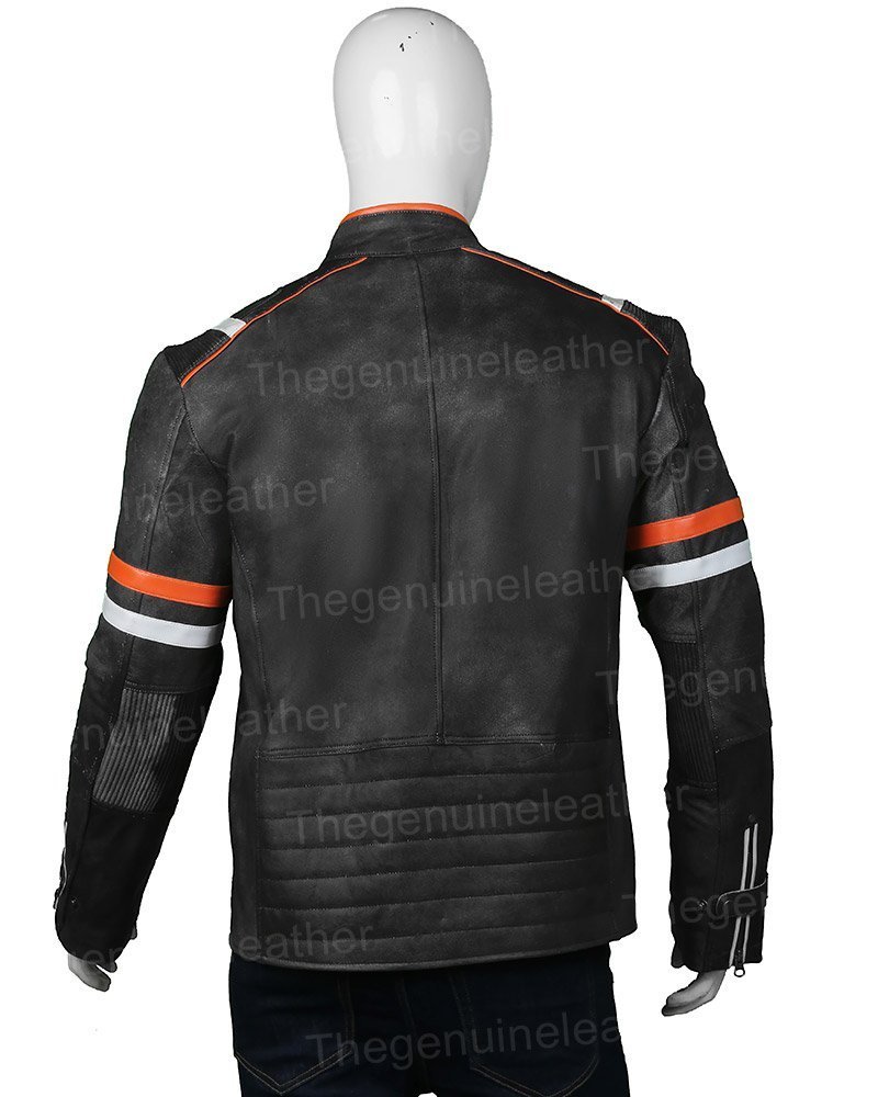 Mens Cafe Racer Motorcycle Leather Jacket - Image 3