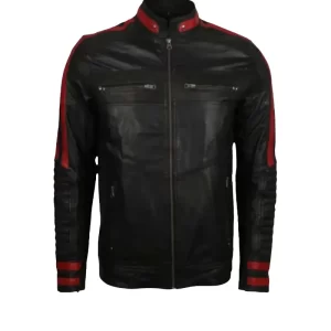 Mens Cafe Racer Red & Black Leather Jacket