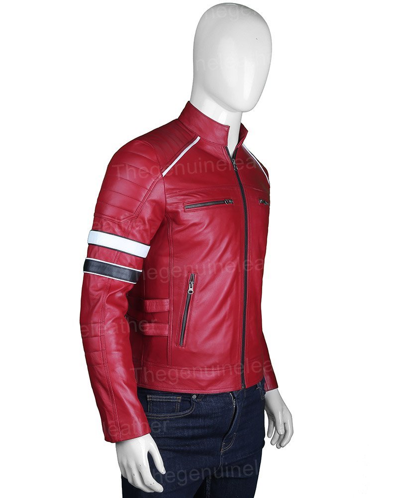 Mens Red Cafe Racer Jacket - Image 3