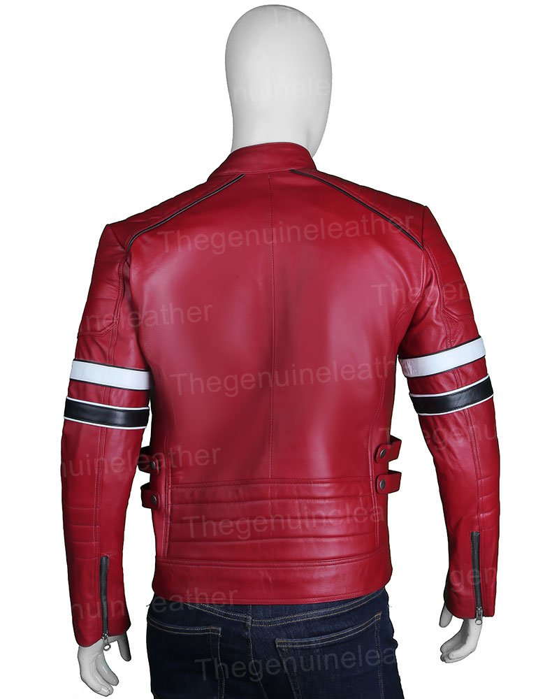 Mens Red Cafe Racer Jacket - Image 2