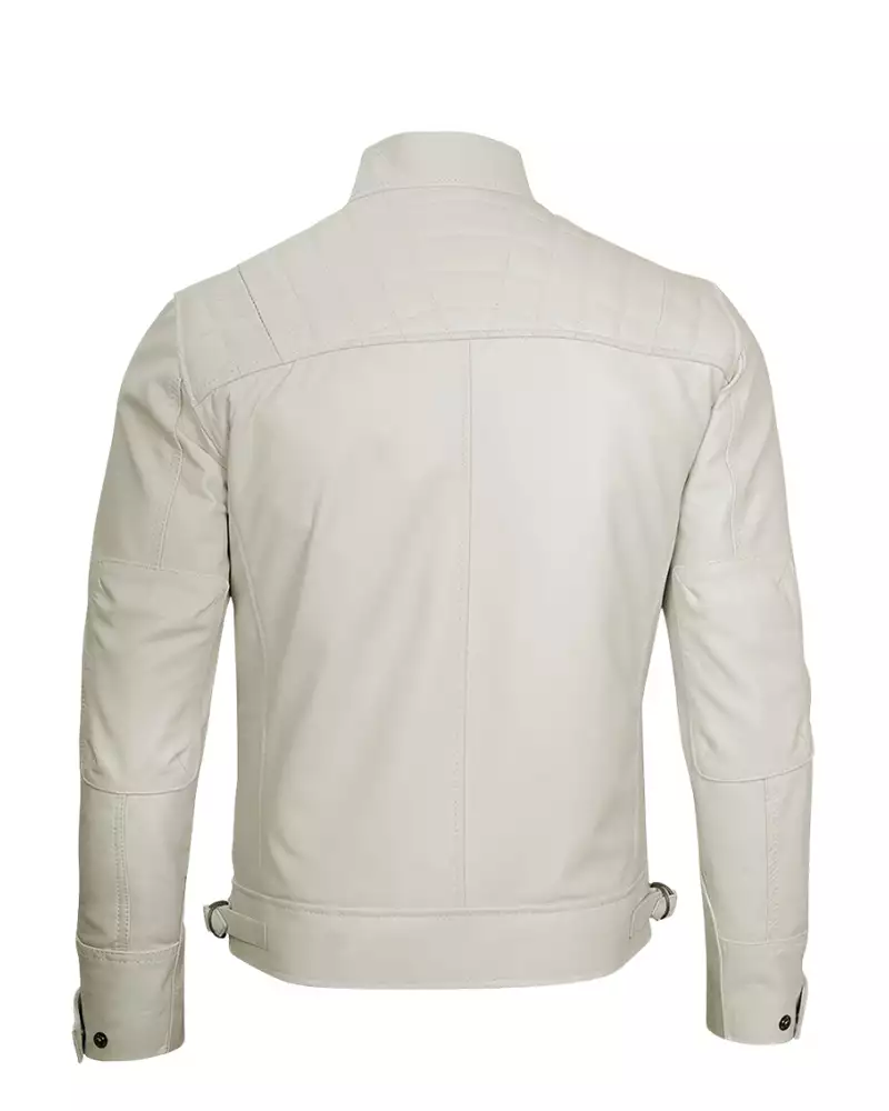 Mens Classic Cafe Racer Biker Quilted Leather Jacket - Image 3