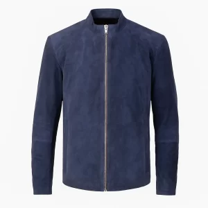 Mens Charcoal Navy Blue Suede Biker Jacket