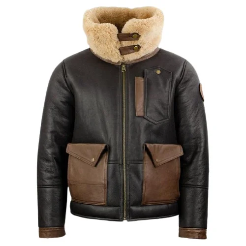 Men's F-35 Aviator Chocolate Sheepskin Jacket - Image 3