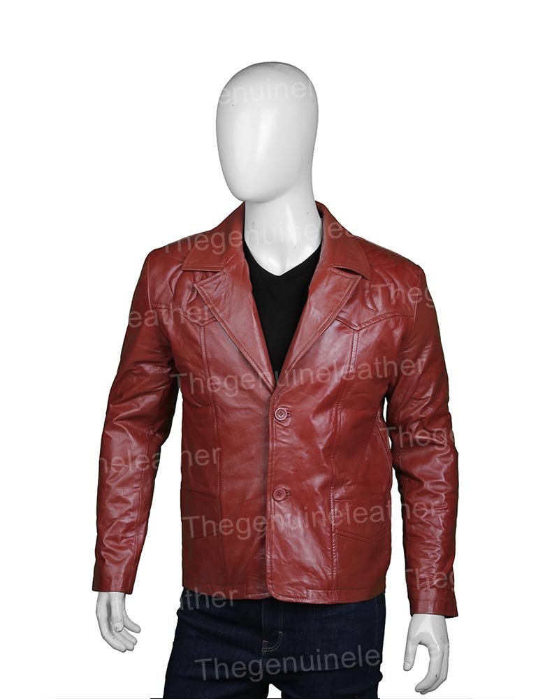 Mens Brown Leather Blazer - Image 2