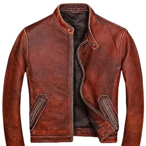 Mens Classic Casual Vintage Biker Leather Jacket