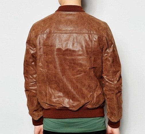 Mens Distressed Brown Bomber Leather Jacket - Image 2