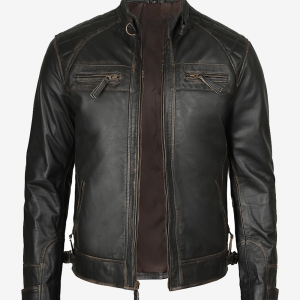 Men's Distressed Brown Biker Style Leather Jacket