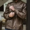 Men's Distressed Brown Cafe Racer Leather Jacket