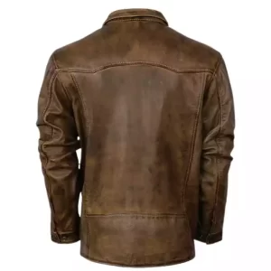 Alternative view of Men Distressed Brown Leather Biker Shirt Jacket