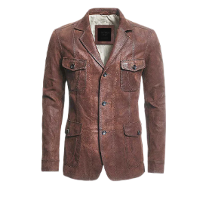 Mens Distressed Brown Leather Blazer