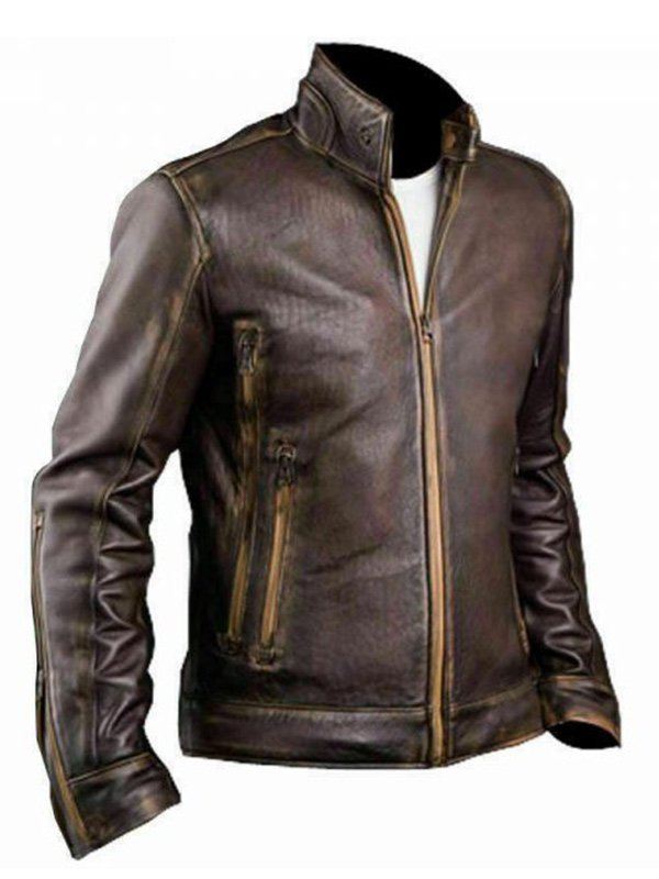 Men’s Brown Cafe Racer Jacket - Image 2
