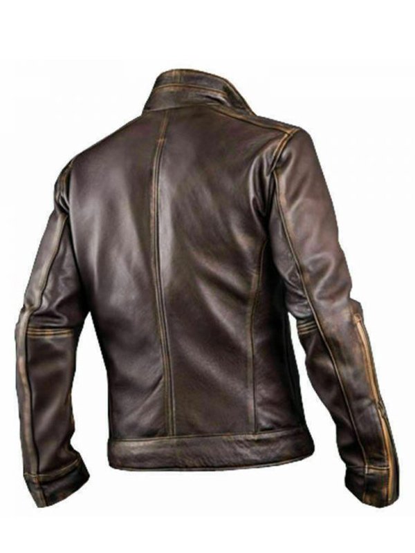 Men’s Brown Cafe Racer Jacket - Image 3