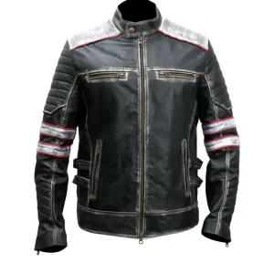 Mens Distressed Retro Cafe Racer Jacket