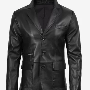 Alternative view of Men's Eliseo Black Three Button Leather Blazer