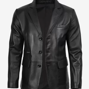 Men's Eliseo Black Three Button Leather Blazer