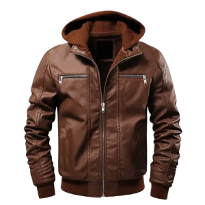 Men's Ethan Brown Hooded Leather Jacket