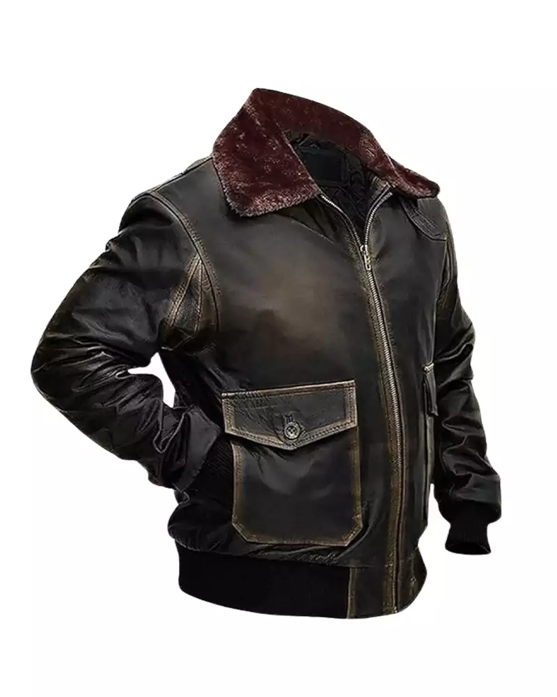 Mens G-1 Flight Distressed Black Aviator Jacket - Image 6