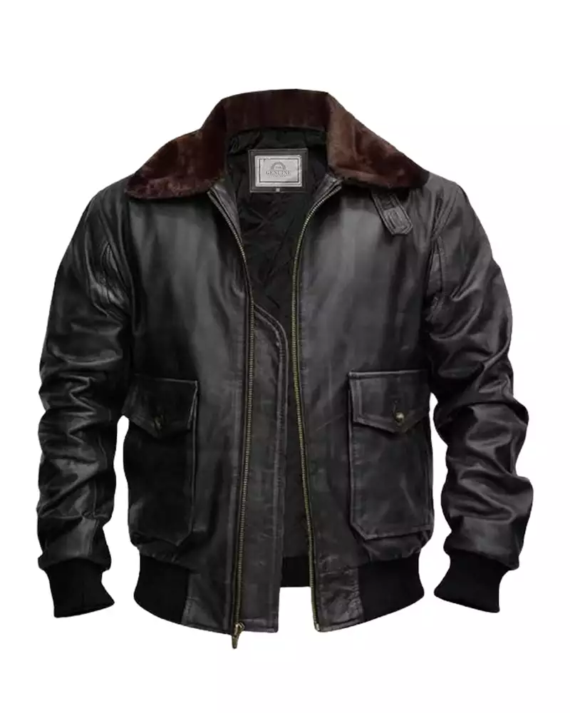 Mens G-1 Flight Distressed Black Aviator Jacket