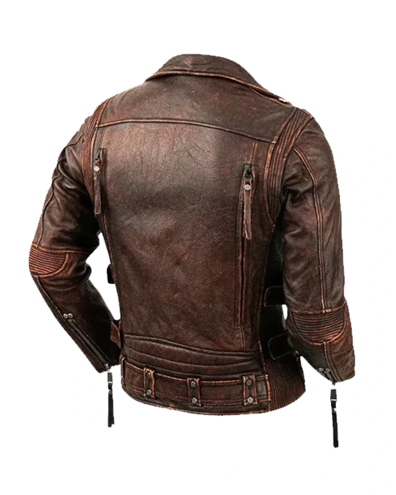 Men Genuine Cowhide Motorcycle Jacket - Image 2