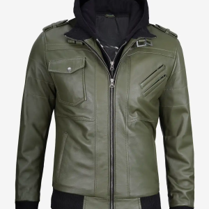 Alternative view of Men's Olive Green Bomber Leather Jacket