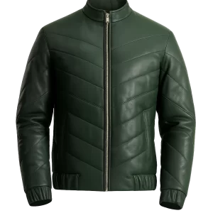 Men’s Green Puffer Leather Jacket