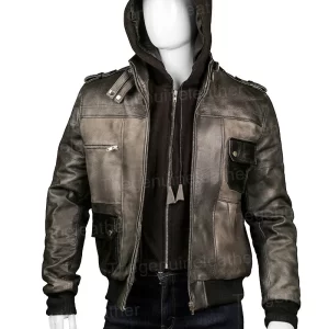 Alternative view of Mens Grey Leather Jacket