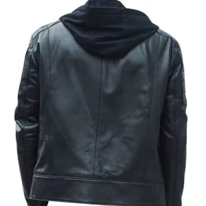 Alternative view of Men Leather Moto Hooded Jacket