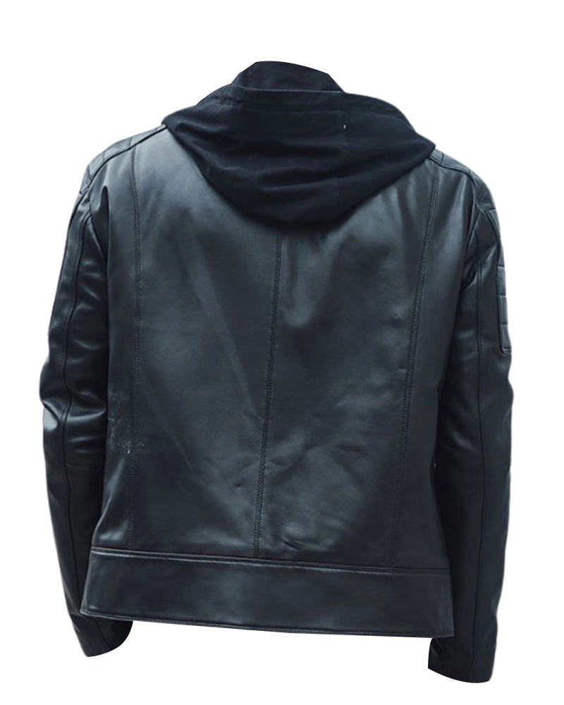 Men Leather Moto Hooded Jacket - Image 2