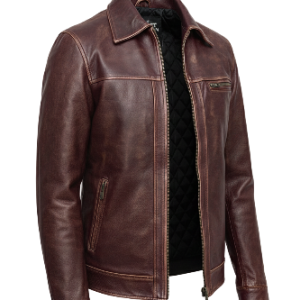 Alternative view of Mens Lambskin Maroon Distressed Leather Jacket