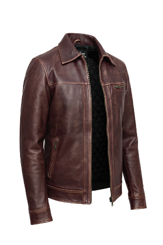 Mens Lambskin Maroon Distressed Leather Jacket - Image 2
