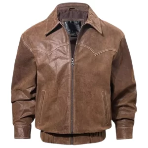 Men's Real Leather Brown Bomber Jacket
