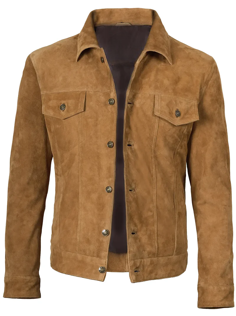 Logan Light Brown Trucker Suede Jacket