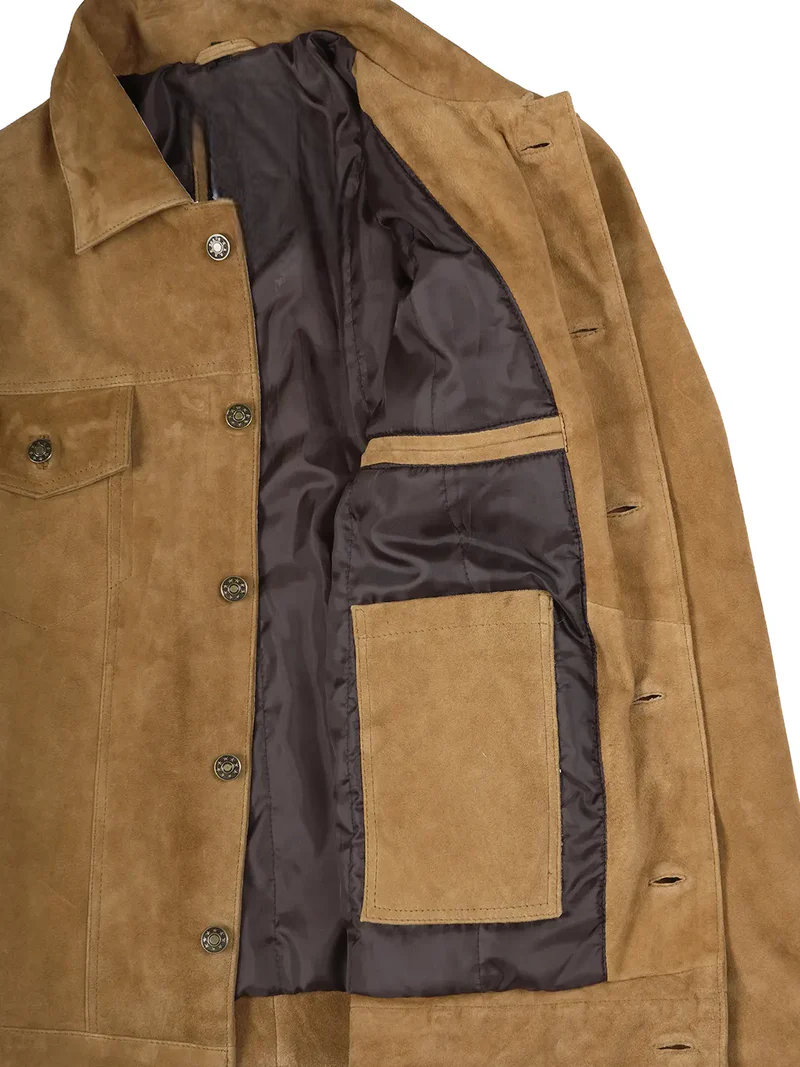 Logan Light Brown Trucker Suede Jacket - Image 3