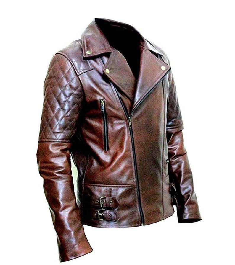 Mens Motorcycle Distressed Brown Jacket - Image 3