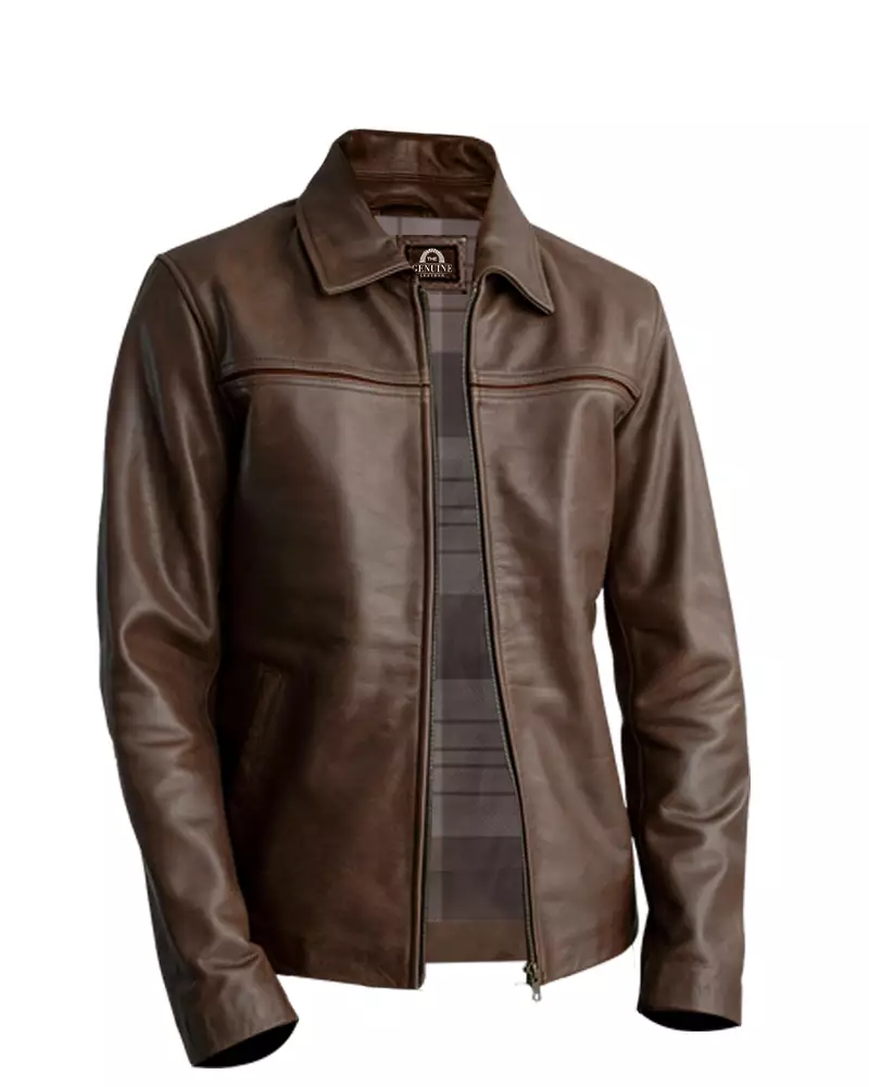 Men Mystical Pullup Brown Leather Jacket - Image 3