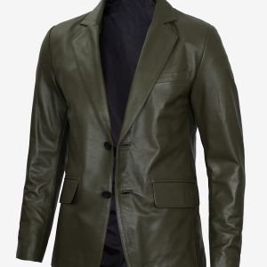 Alternative view of Mens Olive Green Two Button Leather Blazer