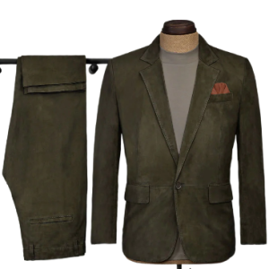 Mens Olive Green Suede Leather Suit