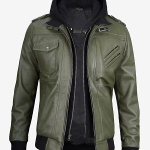 Men's Olive Green Bomber Leather Jacket
