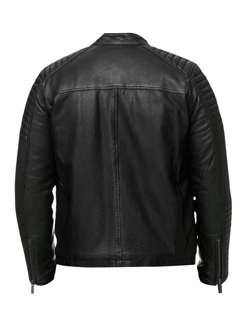 Men Quilted Biker Black Jacket - Image 2
