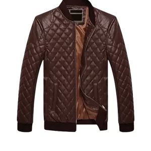 Mens Quilted Brown Cafe Racer Jacket
