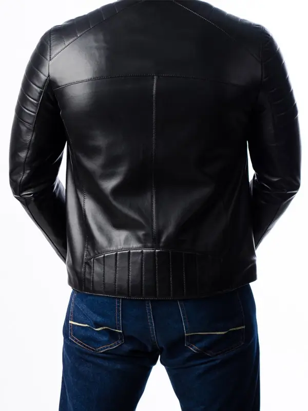 Mens Quilted Moto Black Leather Jacket - Image 4