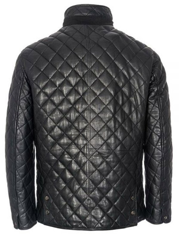 Men’s Quilted Black Cafe Racer Jacket - Image 2
