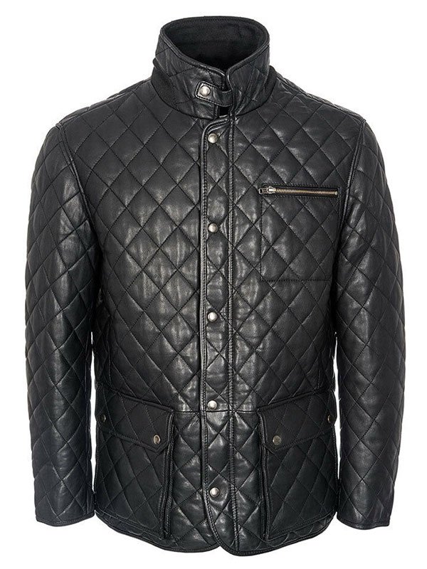 Men’s Quilted Black Cafe Racer Jacket - Image 3