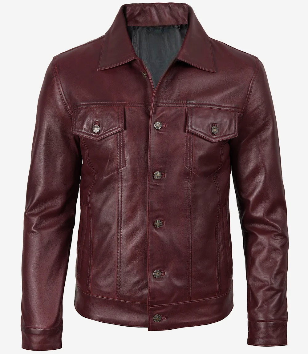 Men's Real Lambskin Leather Trucker Jacket - Image 3