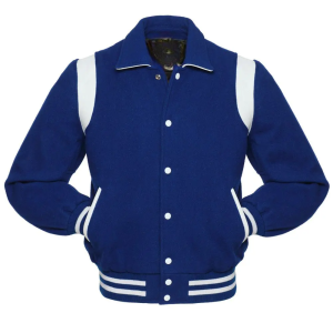 Mens Royal Blue Wool White Strip Varsity Jacket