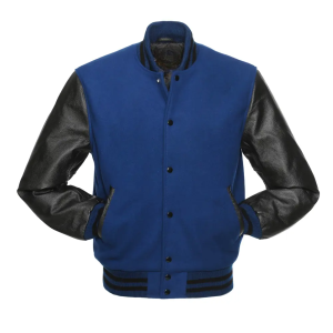 Alternative view of Mens Royal Wool & Black Leather Varsity Jacket