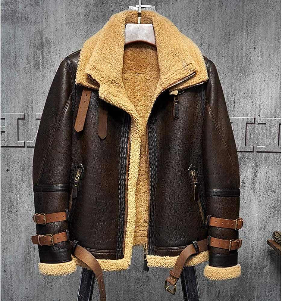 Men's Shearling Jacket B3 Flight Leather Jacket - Image 2