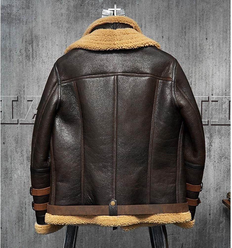 Men's Shearling Jacket B3 Flight Leather Jacket - Image 4