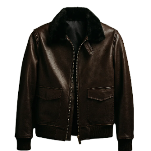 Mens Shearling Wool Collar Bomber Leather Jacket