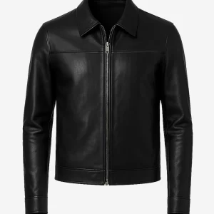 Alternative view of Men's Shirt Style Collar Black Leather Jacket